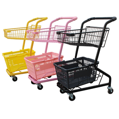 sustainable &amp;amp; Antirust Grocery Supermarket 2 Tiers Shopping Trolley Carts Party Shopping Hand Push Trolley With Wheels